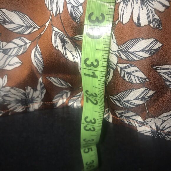 La Ligne Target Pajama Satin Top 2x Brown White Floral Long Sleeve Shirt Button - Picture 9 of 9